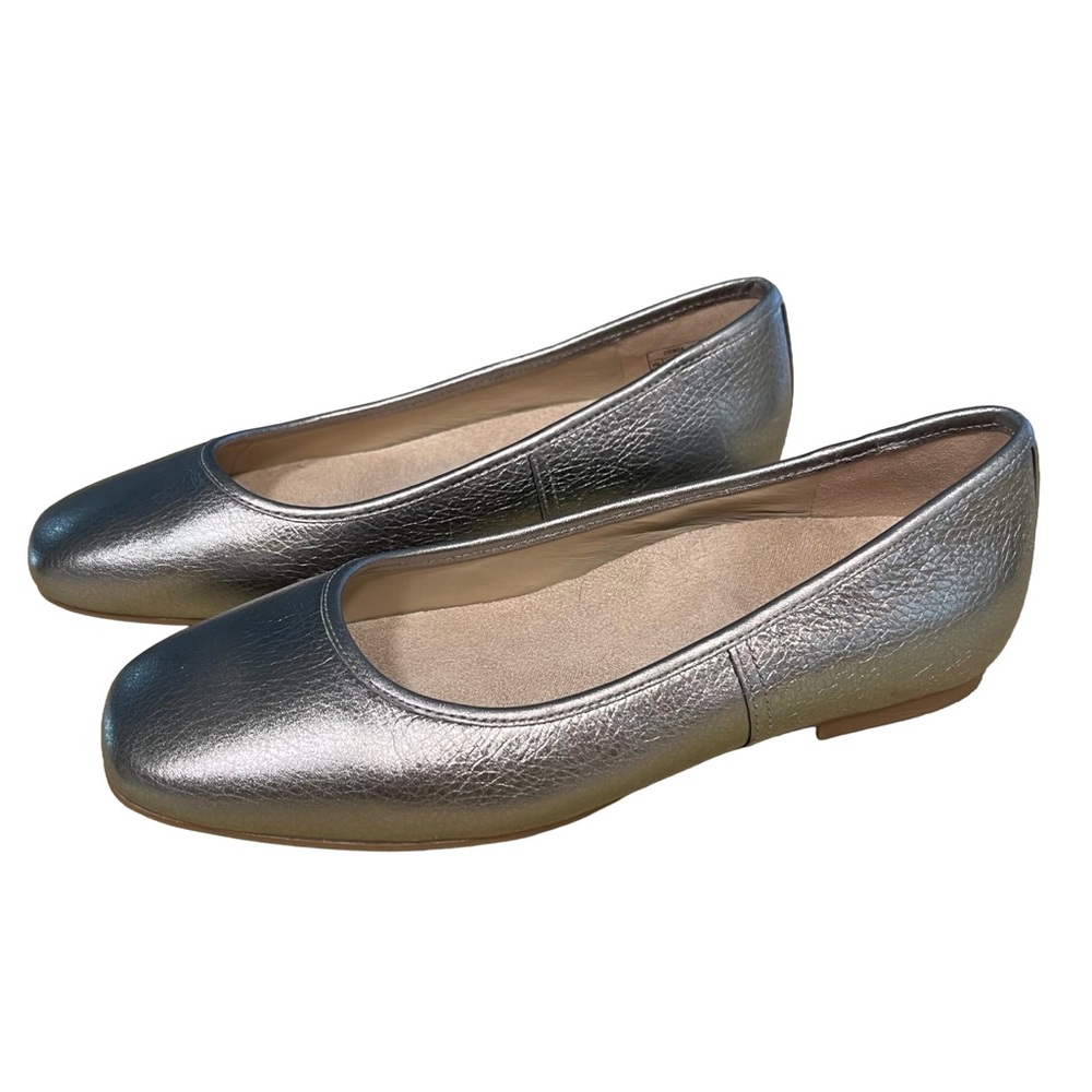 Vionic ORINDA Pewter Metallic Sz 6.5 Leather Ballet Flat Silver EUC